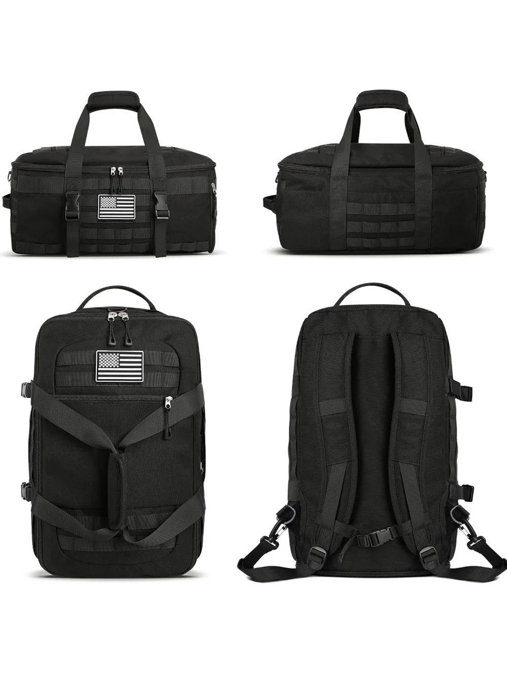 Tactical Black Travel Duffel & Backpack Set - Military Style